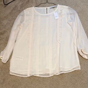 Cream Dot Ruffle-Trim Blouse